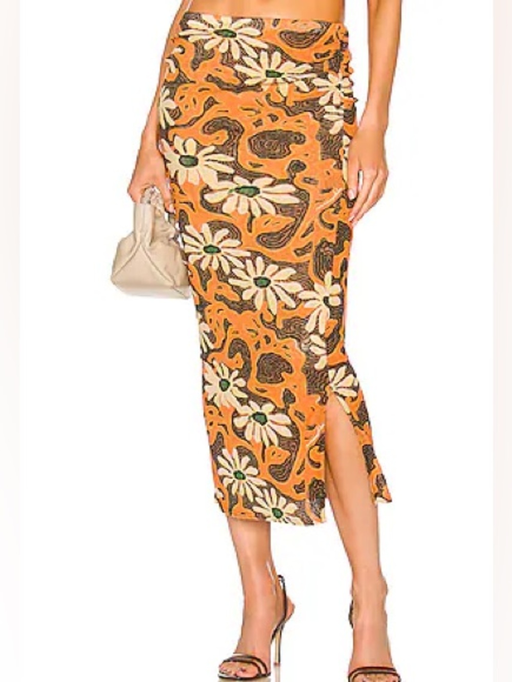Nanushka Orange Sibi Mesh Midi Skirt Arte Povera Floral small